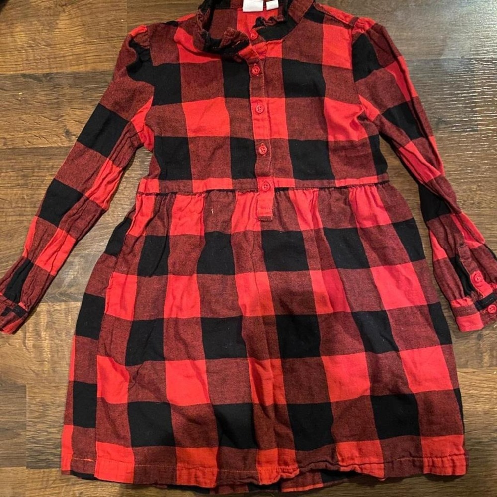 Gap Kids Red Black Plaid Dress Long Sleeve‎ Girls Size 6/7
